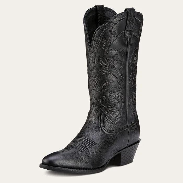 Women Western Boots Ariat Heritage R Toe Western Boot Black Deertan