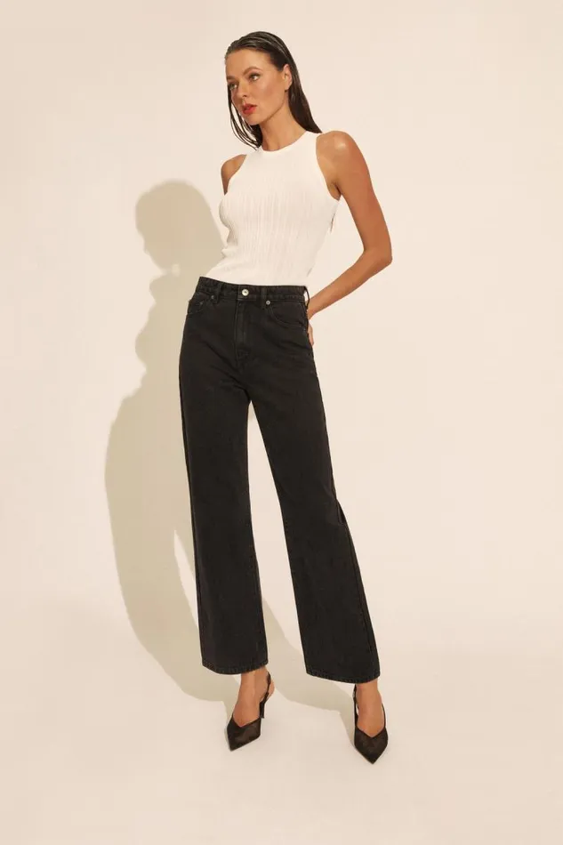 Women Wide Jean Bardot Cindy Wide Full Leg Jeans In Washed Black Washed Black