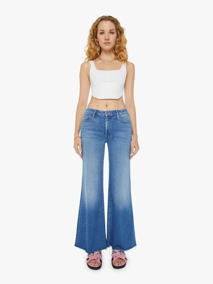 Women Wide Leg Mother Denim The Roller Fray Blue medium