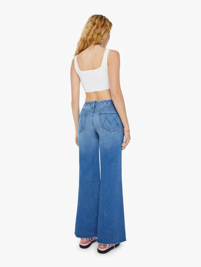 Women Wide Leg Mother Denim The Roller Fray Blue medium
