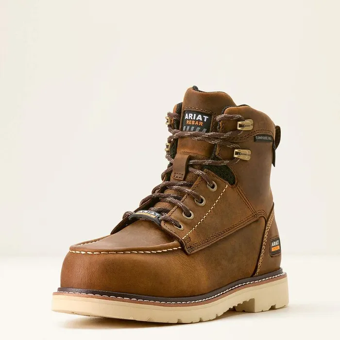 Women Work Boots and Shoes Ariat Rebar Lift Waterproof Composite Toe Work Boot Distressed Brown