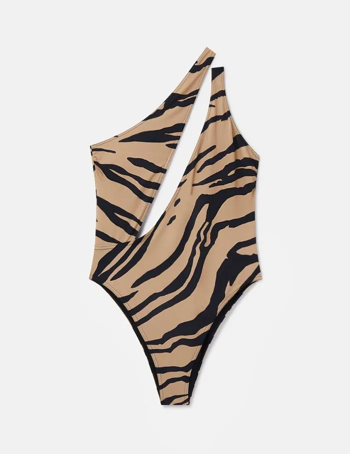 Women Zebra Print CutOut Swimsuit Camelblack Stella McCartney Swimwear