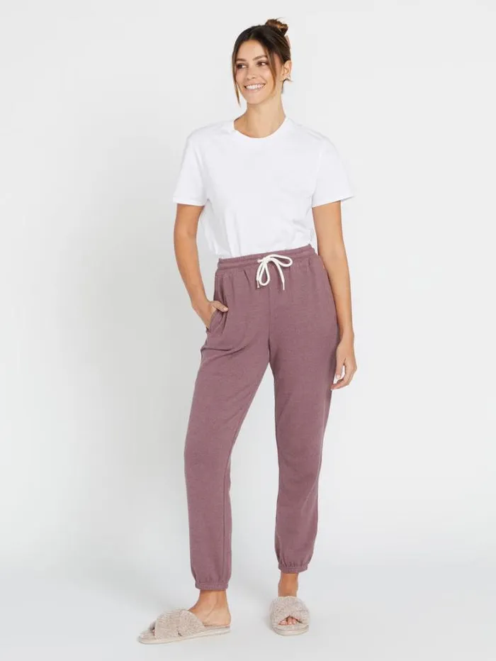 Womens Bottoms Volcom Lived In Lounge Elastic Waist Fleece Pants 8211 Acai