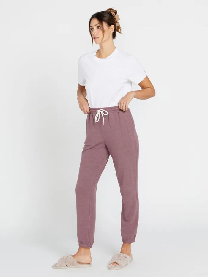 Womens Bottoms Volcom Lived In Lounge Elastic Waist Fleece Pants 8211 Acai