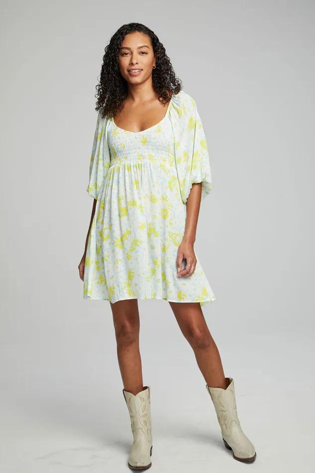 Womens Dresses Chaser Brand Dolce Mini Dress 8211 Baby Blue Daisy Floral