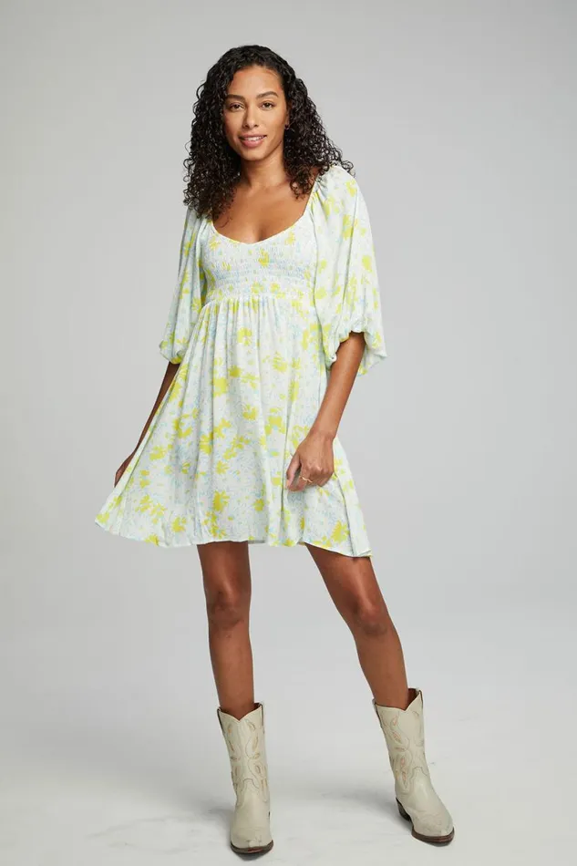 Womens Dresses Chaser Brand Dolce Mini Dress 8211 Baby Blue Daisy Floral
