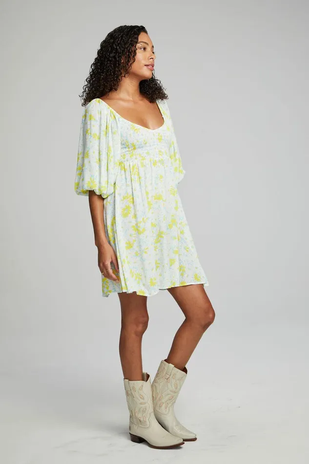 Womens Dresses Chaser Brand Dolce Mini Dress 8211 Baby Blue Daisy Floral