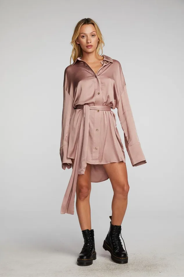 Womens Dresses Chaser Brand Stretch Silky Woven Shirt Dress