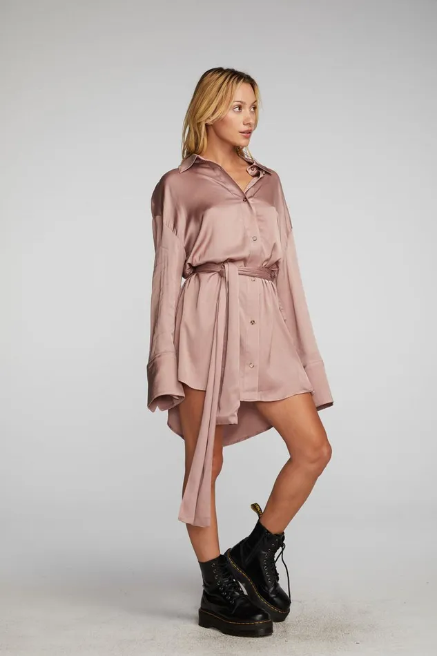 Womens Dresses Chaser Brand Stretch Silky Woven Shirt Dress