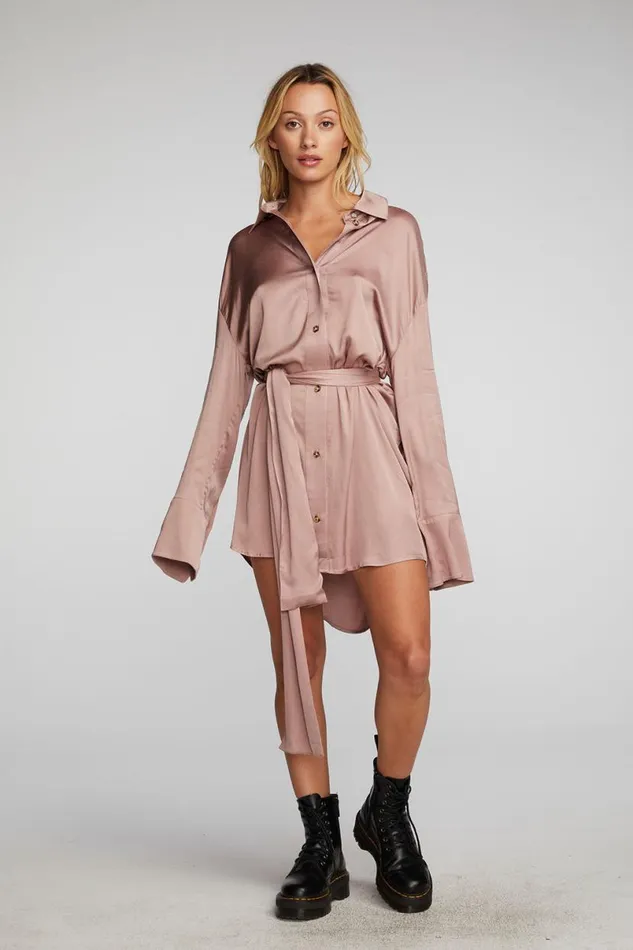 Womens Dresses Chaser Brand Stretch Silky Woven Shirt Dress