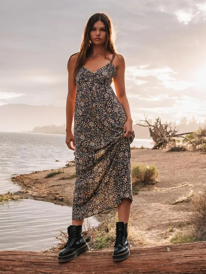 Womens Dresses Volcom Folk Yeah Maxi Dress 8211 Vintage Black