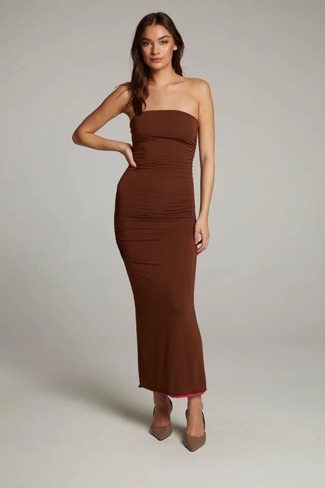 Womens Loungewear Chaser Brand Panama Coffee And Raspberry Reversible Midi Dress