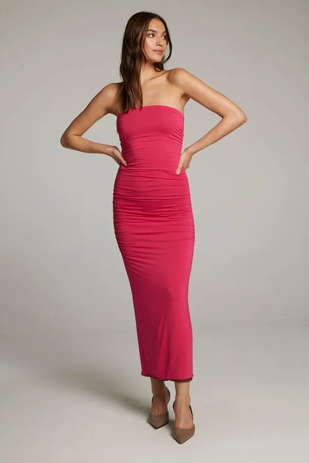 Womens Loungewear Chaser Brand Panama Coffee And Raspberry Reversible Midi Dress
