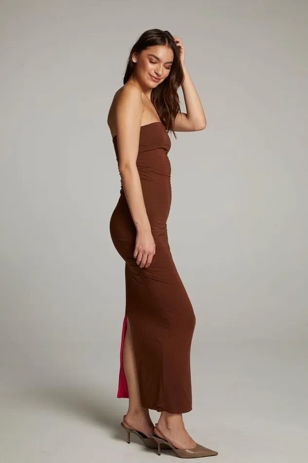 Womens Loungewear Chaser Brand Panama Coffee And Raspberry Reversible Midi Dress