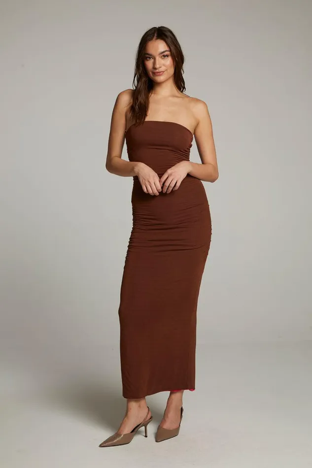 Womens Loungewear Chaser Brand Panama Coffee And Raspberry Reversible Midi Dress