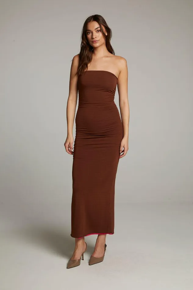 Womens Loungewear Chaser Brand Panama Coffee And Raspberry Reversible Midi Dress