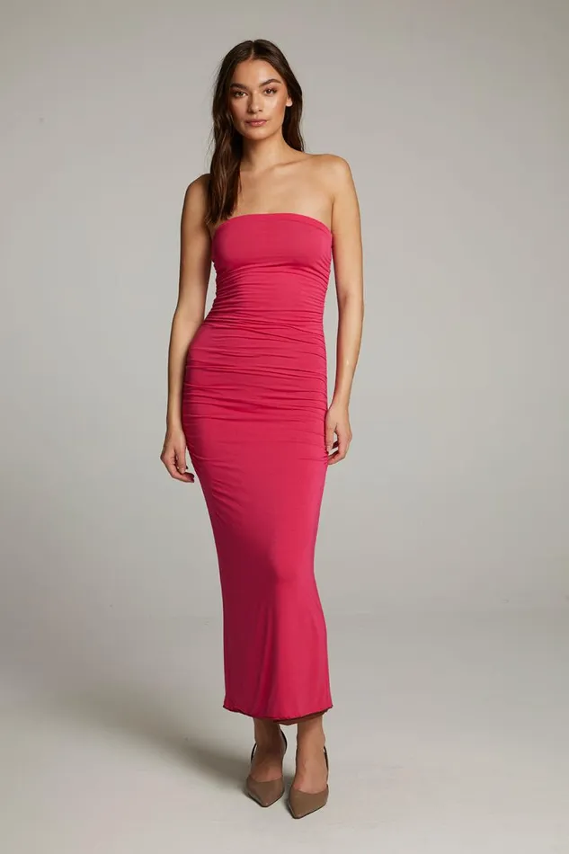Womens Loungewear Chaser Brand Panama Coffee And Raspberry Reversible Midi Dress
