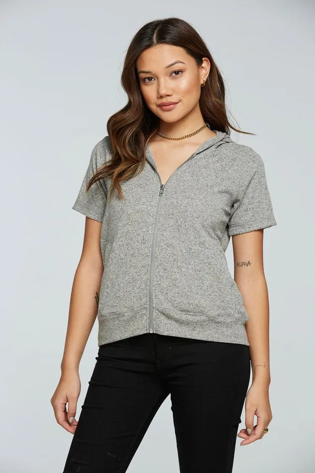 Womens Outerwear Chaser Brand Linen Rib Short Sleeve Zip Up Hoodie