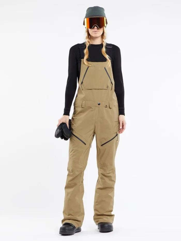 Womens Pants Volcom Elm Stretch Gore Bib Overalls 8211 Dark Khaki