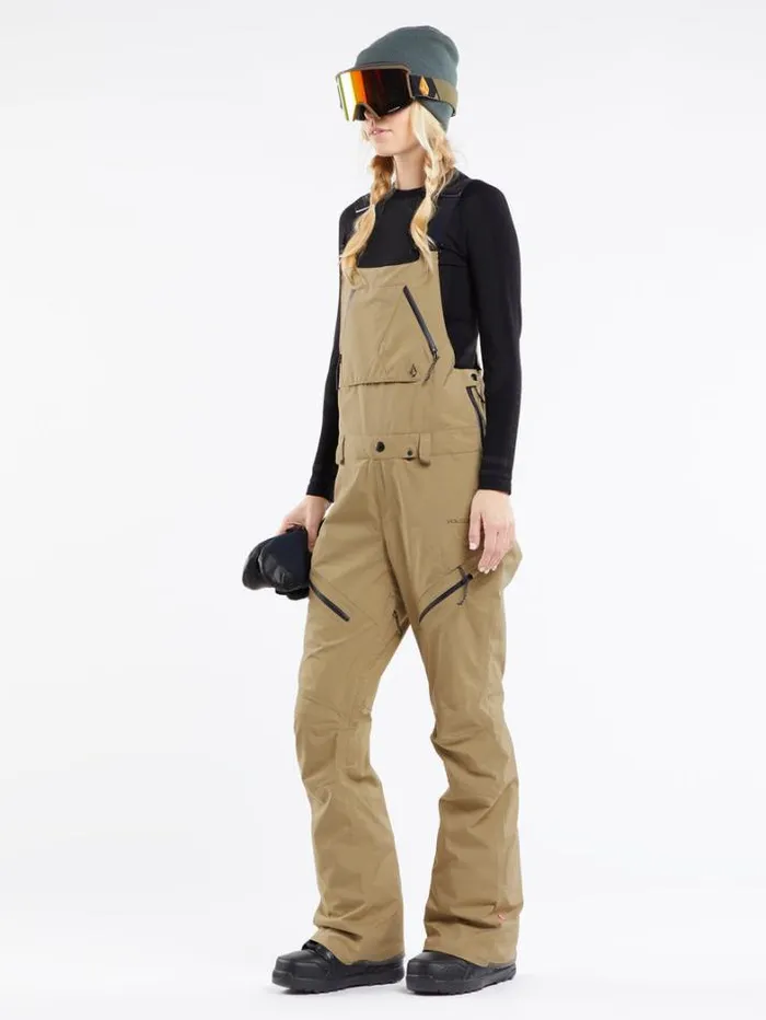 Womens Pants Volcom Elm Stretch Gore Bib Overalls 8211 Dark Khaki