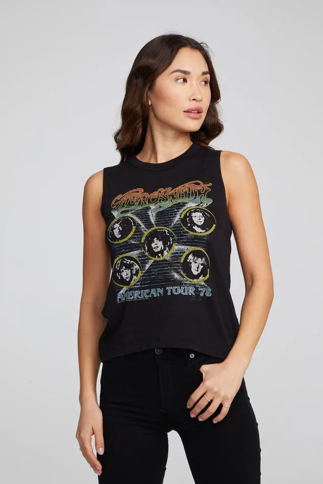 Womens Tops Chaser Brand Aerosmith American Tour Muscle Crop