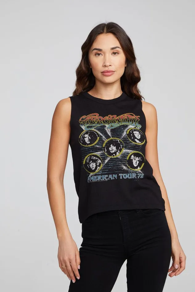 Womens Tops Chaser Brand Aerosmith American Tour Muscle Crop
