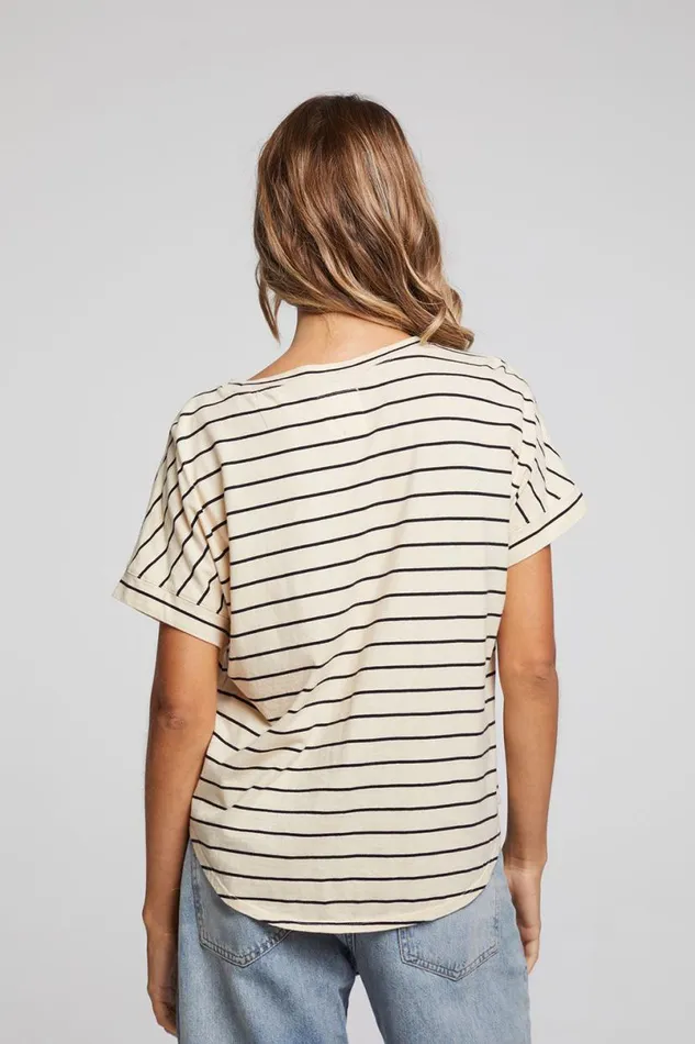 Womens Tops Chaser Brand Amber Black And Sand Stripe Tee