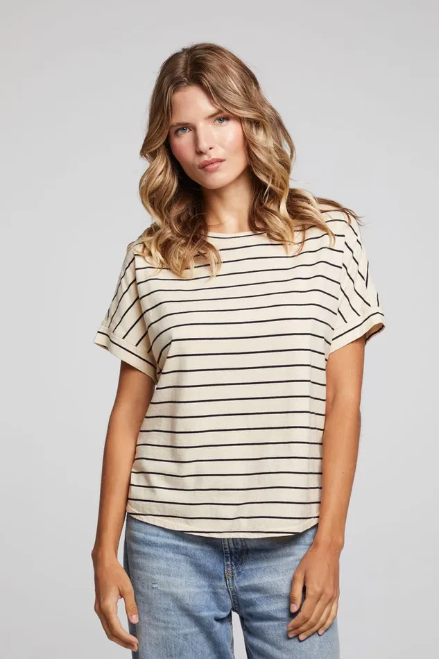 Womens Tops Chaser Brand Amber Black And Sand Stripe Tee