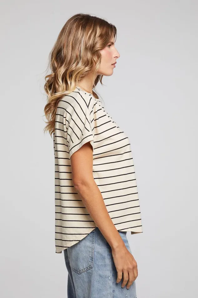 Womens Tops Chaser Brand Amber Black And Sand Stripe Tee