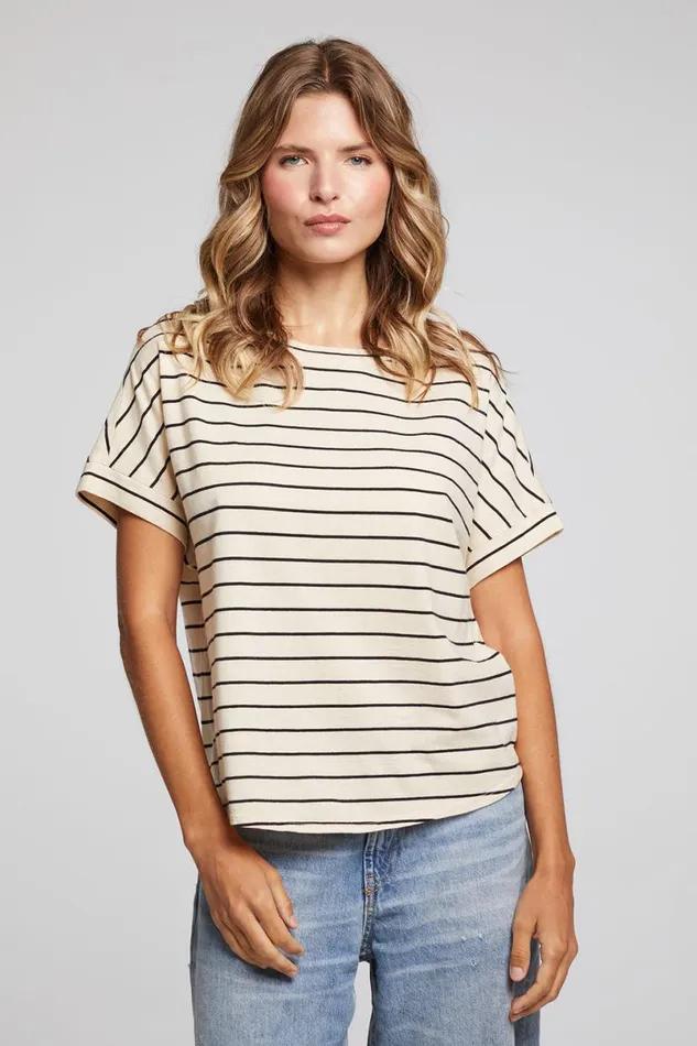 Womens Tops Chaser Brand Amber Black And Sand Stripe Tee
