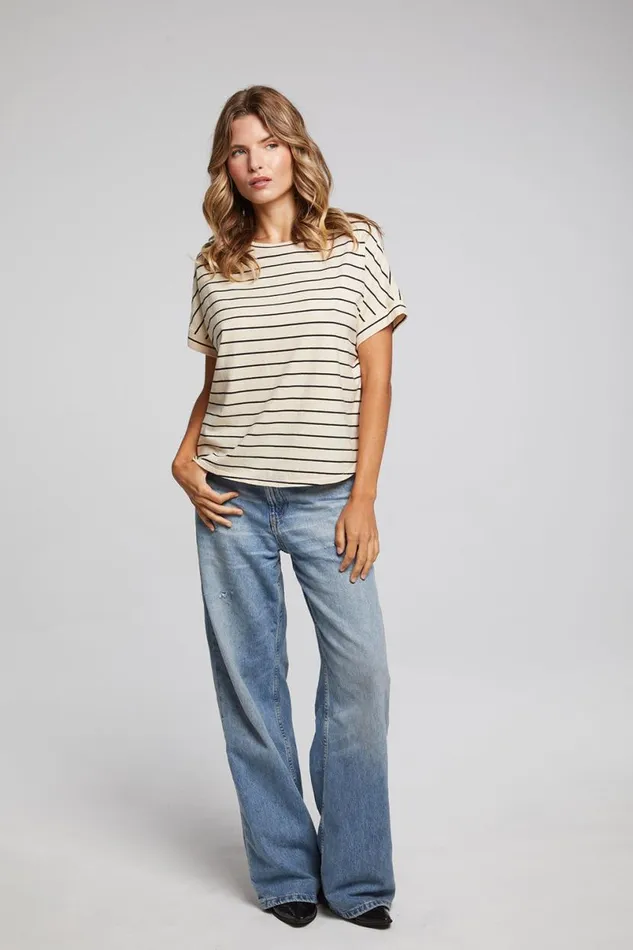 Womens Tops Chaser Brand Amber Black And Sand Stripe Tee