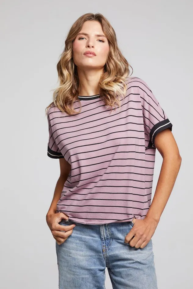Womens Tops Chaser Brand Amber Stripe Mix Tee
