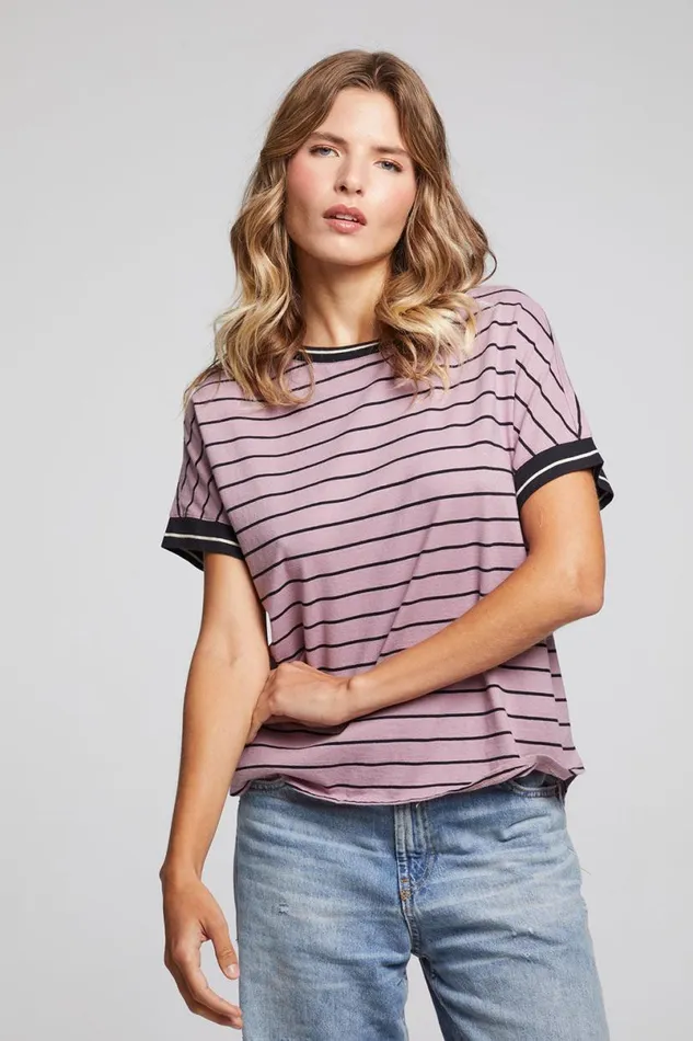 Womens Tops Chaser Brand Amber Stripe Mix Tee