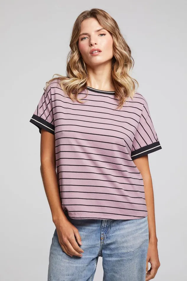 Womens Tops Chaser Brand Amber Stripe Mix Tee