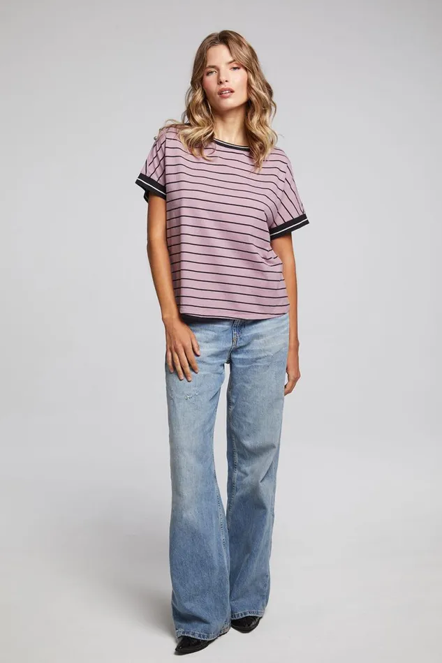 Womens Tops Chaser Brand Amber Stripe Mix Tee