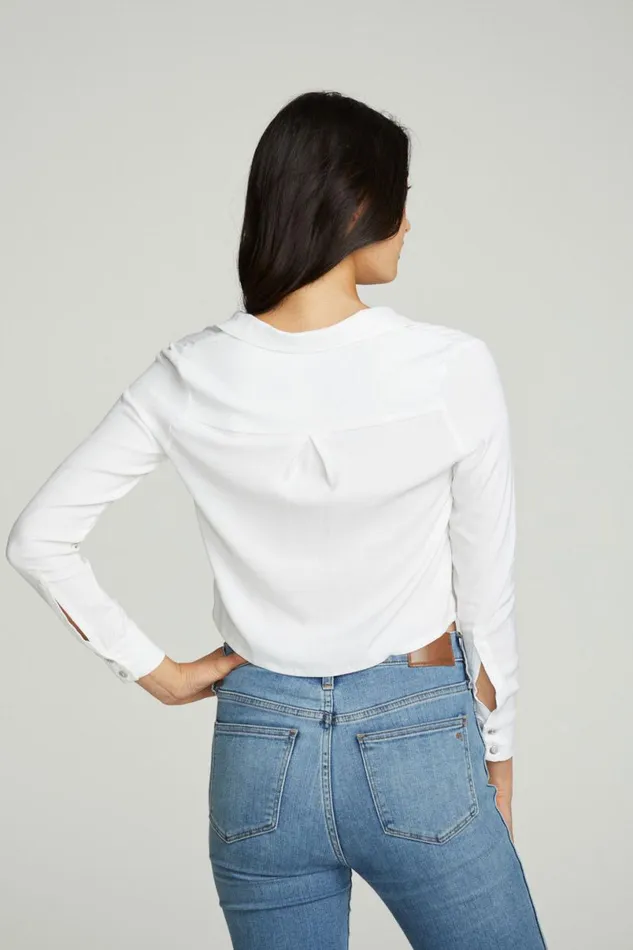 Womens Tops Chaser Brand Cropped Long Sleeve Button Down Shirt