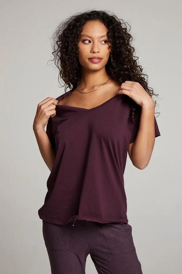 Womens Tops Chaser Brand Everyday Essential Plum Perfect V Neck Tee