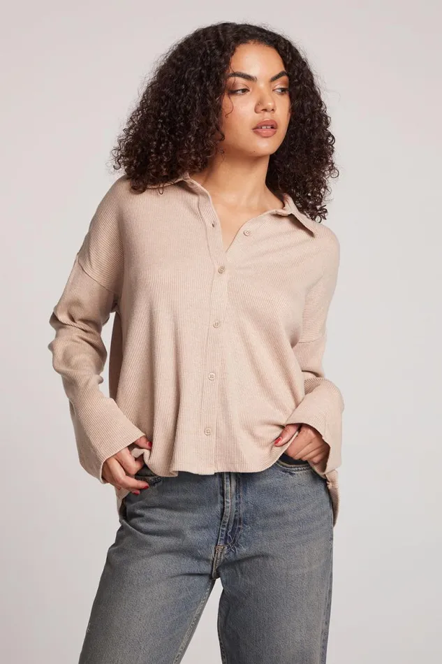 Womens Tops Chaser Brand Fenna Toasted Coconut Button Down