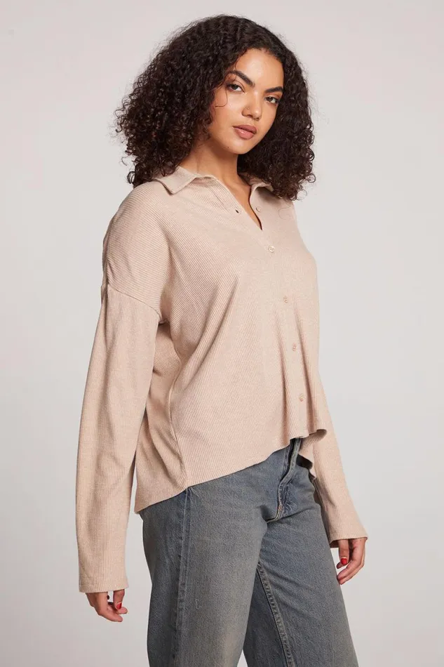 Womens Tops Chaser Brand Fenna Toasted Coconut Button Down