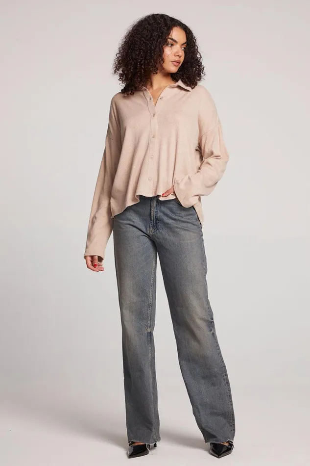 Womens Tops Chaser Brand Fenna Toasted Coconut Button Down
