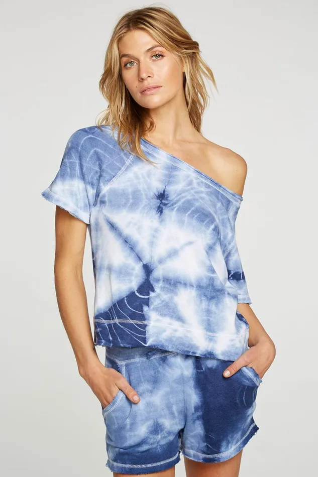 Womens Tops Chaser Brand Linen French Terry Short Sleeve Raw Edge Raglan Pullover