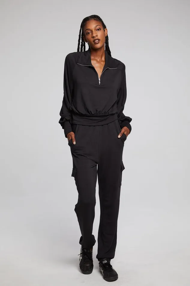 Womens Tops Chaser Brand Midnight Licorice Half Zip