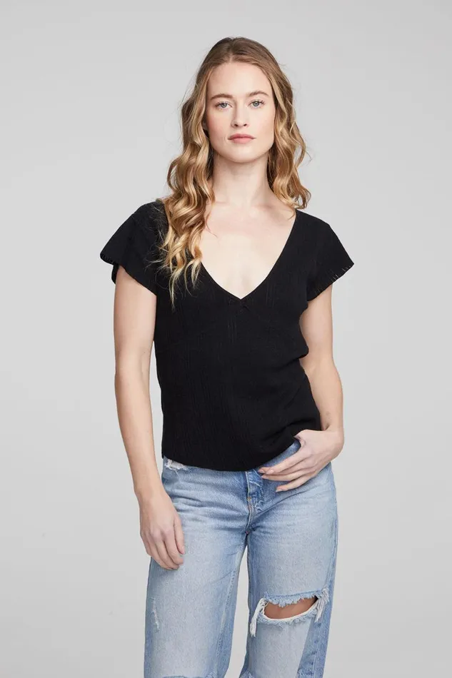 Womens Tops Chaser Brand Page Shadow Star Black Tee