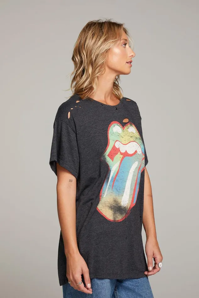 Womens Tops Chaser Brand Rolling Stones Classic Logo Distressed Tee