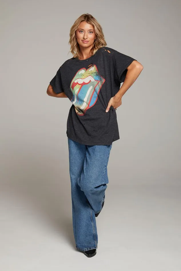 Womens Tops Chaser Brand Rolling Stones Classic Logo Distressed Tee