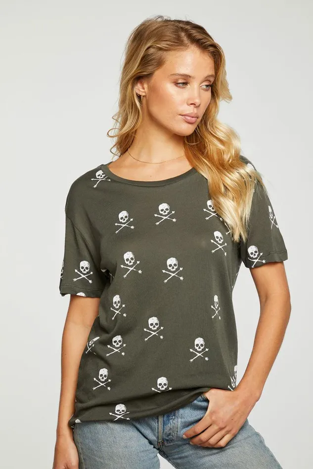 Womens Tops Chaser Brand Scattered Skulls