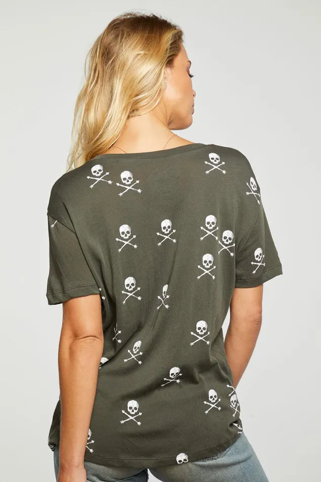 Womens Tops Chaser Brand Scattered Skulls