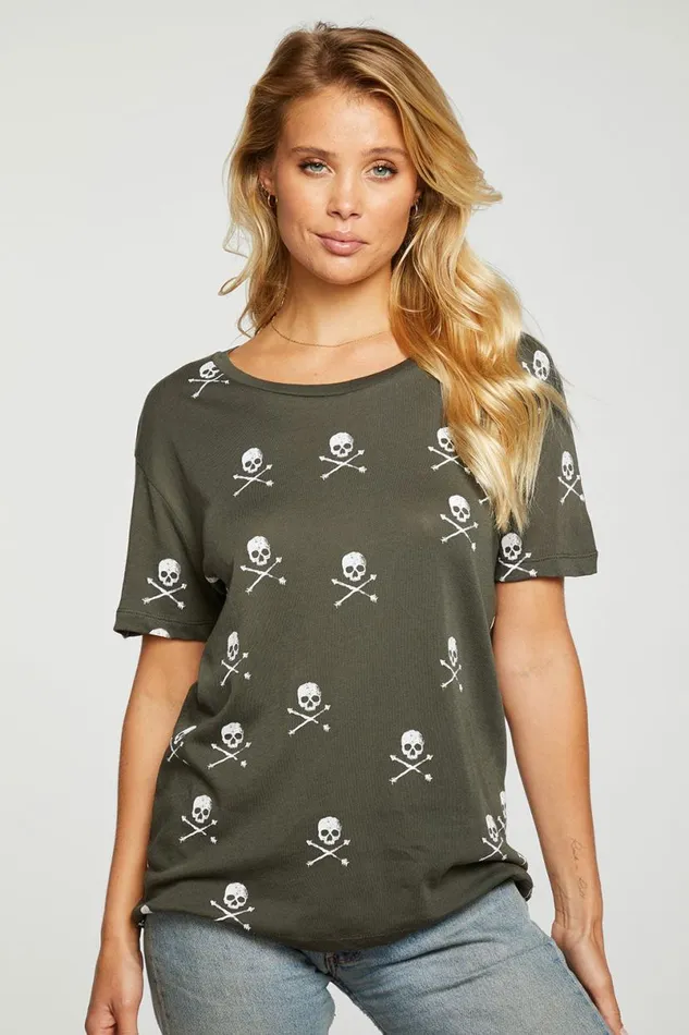 Womens Tops Chaser Brand Scattered Skulls