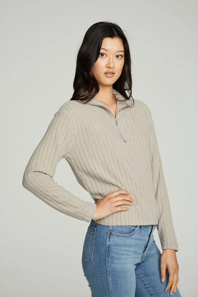 Womens Tops Chaser Brand Zip Up Mock Neck Long Sleeve Pullover