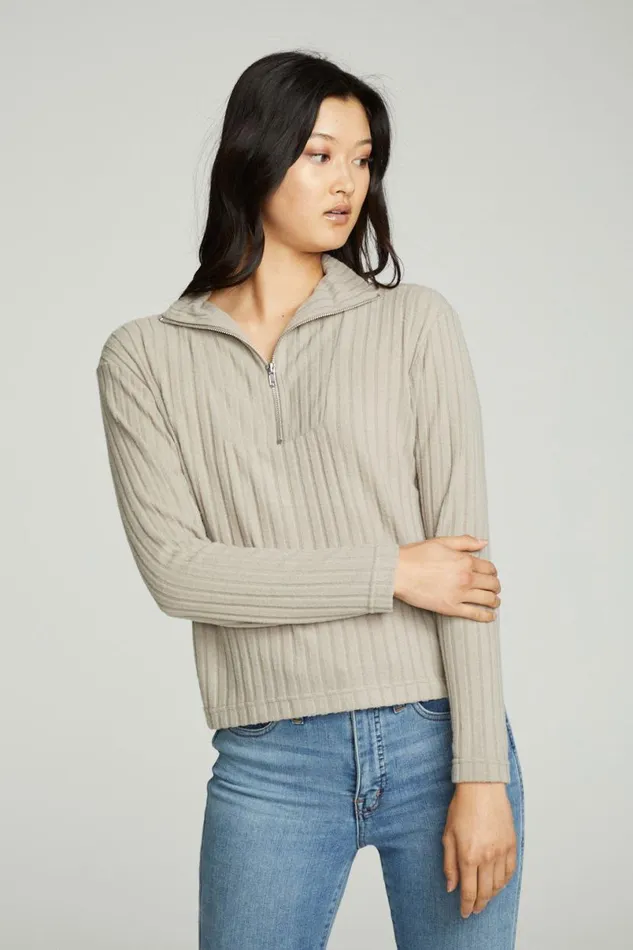 Womens Tops Chaser Brand Zip Up Mock Neck Long Sleeve Pullover